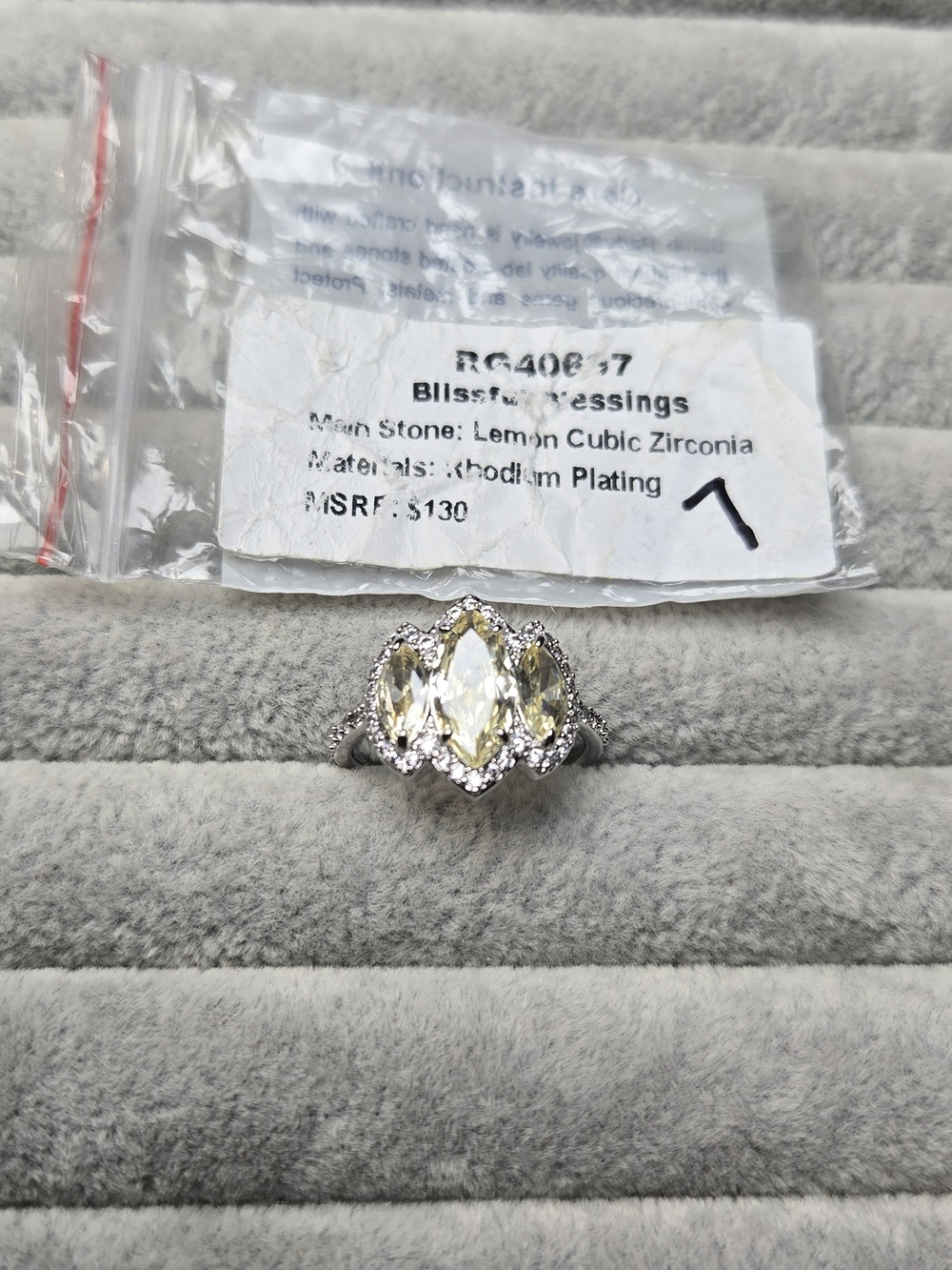Size 7 Lemon Yellow Cubic Zirconia Rhodium Plated Bomb Party Ring